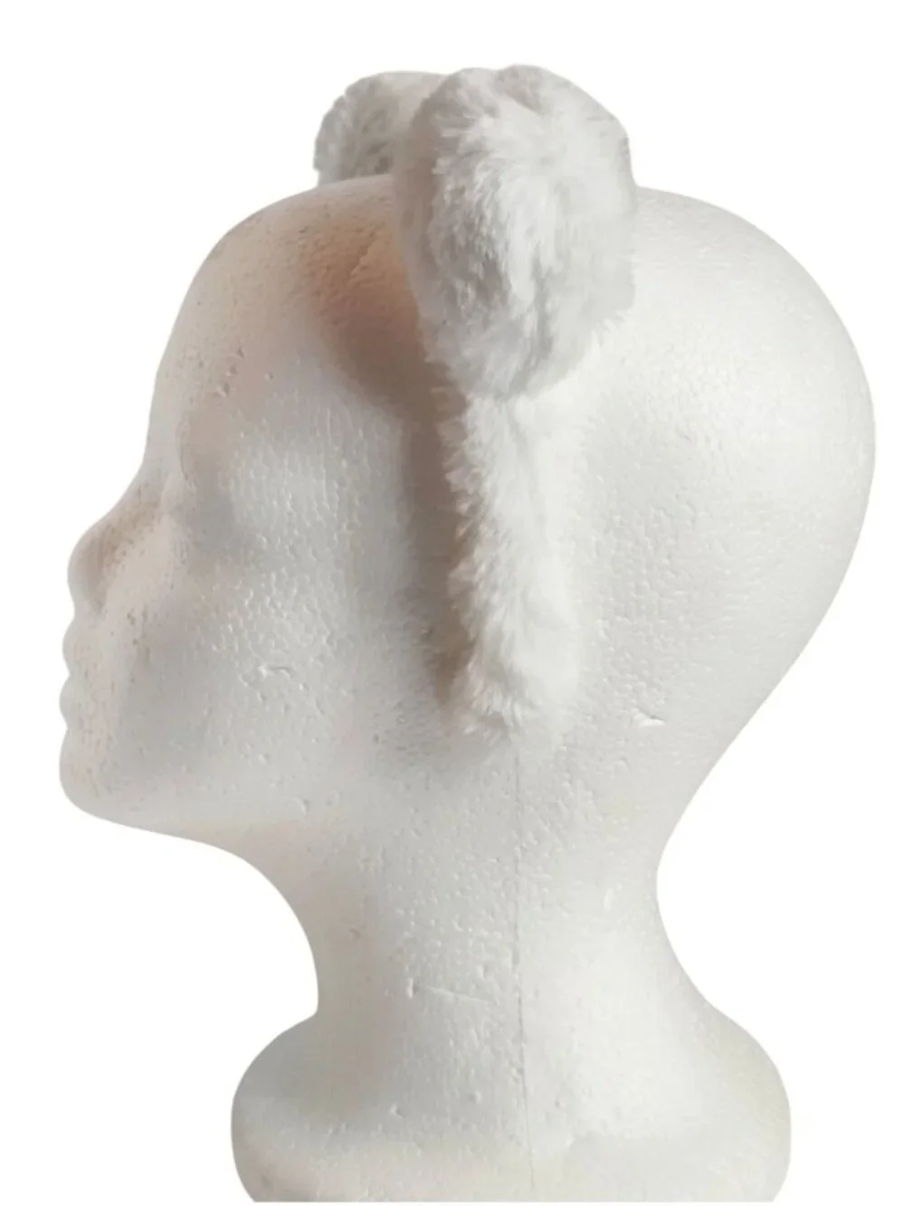 White Faux Fur Headband Puff Bear Ears For Costume Or Winter Wear Hair Accessory